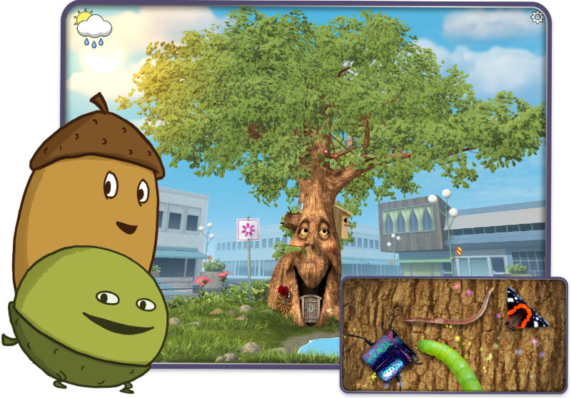 Tripp och Trapp bredvid tablet och mobil